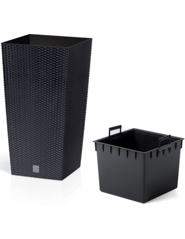 Donica wysoka z fakturą rattanową z wkładem - antracytowa Ratio