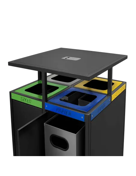 Kosz do segregacji odpadów zewnętrzny kwadratowy 4 komory