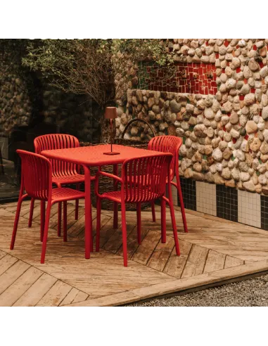 Zestaw mebli ogrodowych 4 krzesła + stół czerwony retro