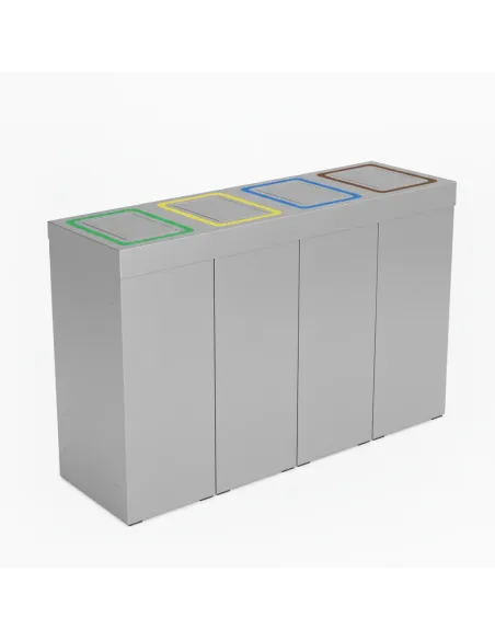 Kosz do segregacji DENEB 4x70L srebrny szczotkowany z klapkami inox – modułowy