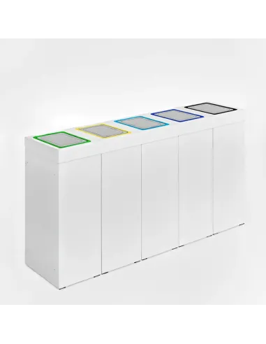 Kosz do segregacji DENEB 5x70L biały z klapkami inox – modułowy