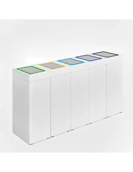 Kosz do segregacji DENEB 5x70L biały z klapkami inox – modułowy