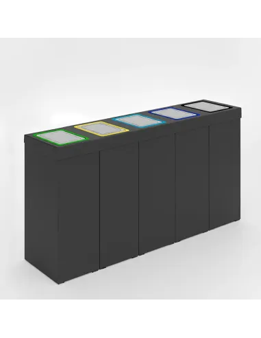Kosz do segregacji DENEB 5x70L antracytowy z klapkami inox – modułowy