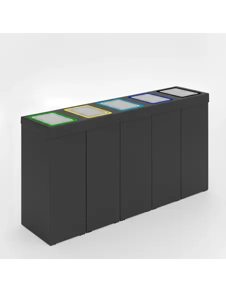 Kosz do segregacji DENEB 5x70L antracytowy z klapkami inox – modułowy