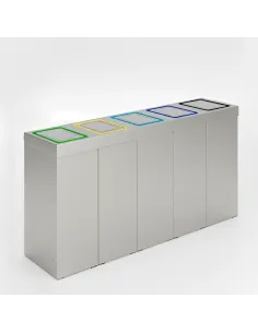 Kosz do segregacji DENEB 5x50L srebrny szczotkowany z klapkami inox – modułowy 2