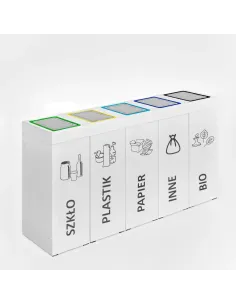 Kosz do segregacji DENEB 5x70L biały z klapkami inox – modułowy