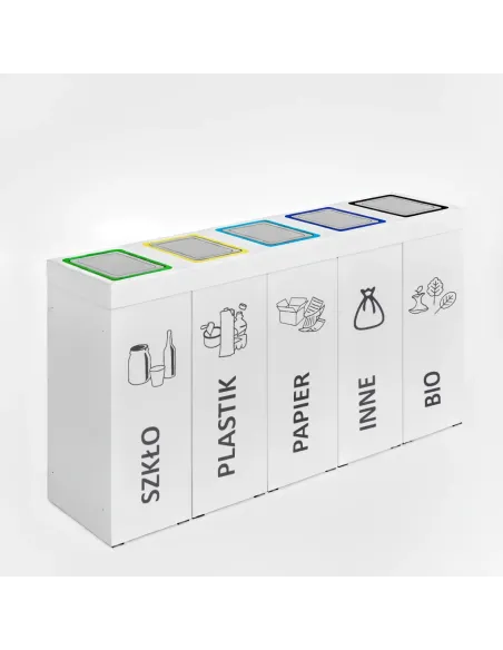 Kosz do segregacji DENEB 5x70L biały z klapkami inox – modułowy