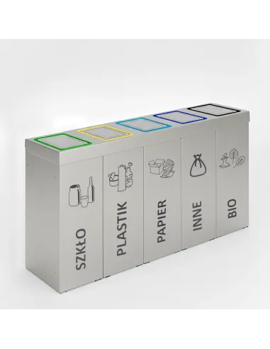 Kosz do segregacji DENEB 5x50L srebrny szczotkowany z klapkami inox – modułowy