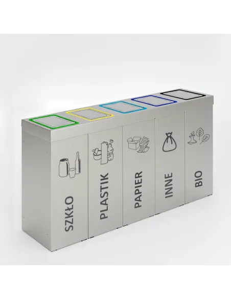 Kosz do segregacji DENEB 5x50L srebrny szczotkowany z klapkami inox – modułowy