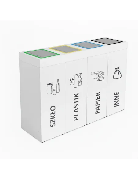 Kosz do segregacji DENEB 4x70L biały z klapkami inox – modułowy