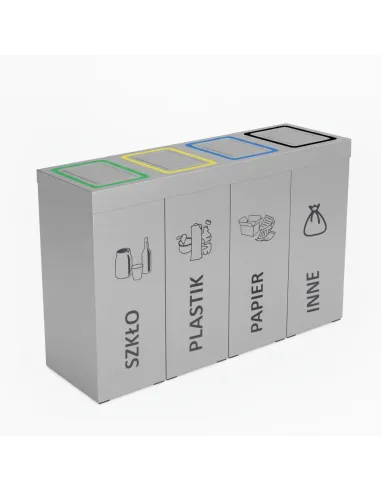 Kosz do segregacji DENEB 4x50L srebrny szczotkowany z klapkami inox – modułowy