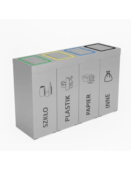 Kosz do segregacji DENEB 4x50L srebrny szczotkowany z klapkami inox – modułowy