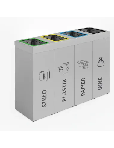Kosz do segregacji DENEB 4x50L srebrny szczotkowany z pokrywą – modułowy