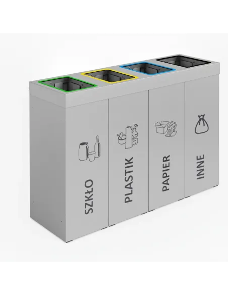 Kosz do segregacji DENEB 4x50L srebrny szczotkowany z pokrywą – modułowy
