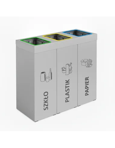 Kosz do segregacji DENEB 3x50L srebrny szczotkowany z pokrywą – modułowy