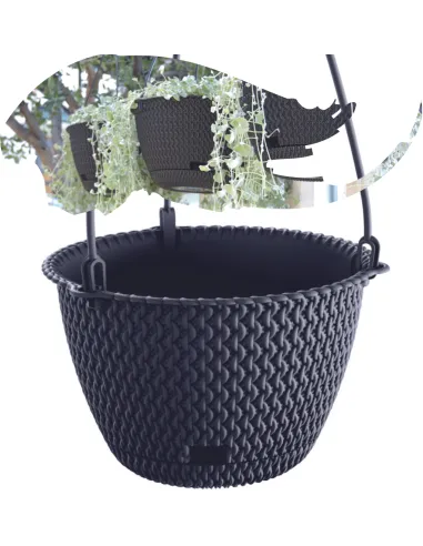Doniczka wisząca plecionka średnica 27CM ANTRACYT