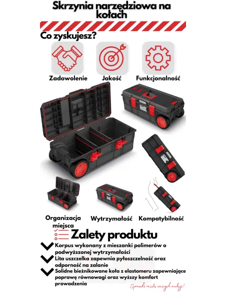 WYTRZYMAŁA SKRZYNIA NARZĘDZIOWA NA KOŁACH 80x40 cm