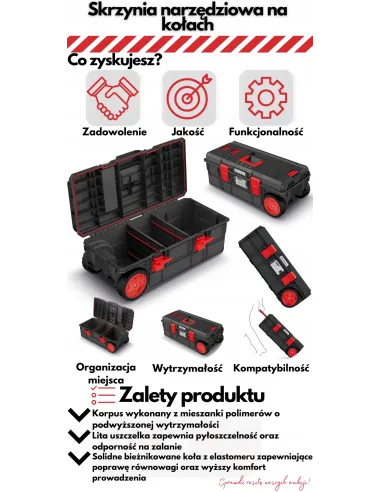 WYTRZYMAŁA SKRZYNIA NARZĘDZIOWA NA KOŁACH 80x40 cm