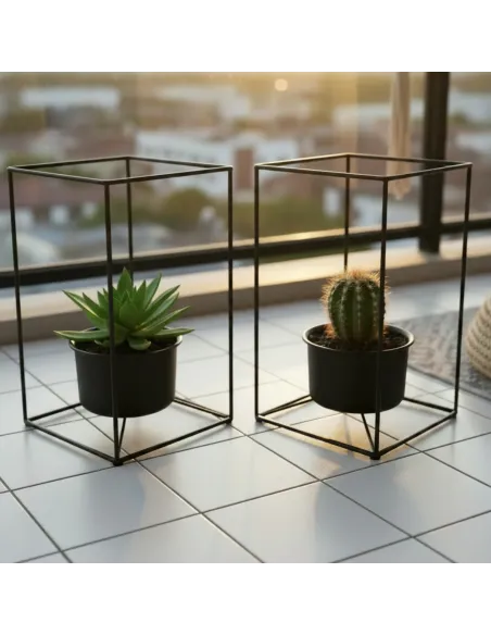 2x metalowy kwietnik stojący loft rustykalny z miseczką 13 cm