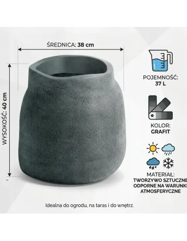 Donica ogrodowa grafitowa 40 cm – nowoczesna osłonka na rośliny 37L