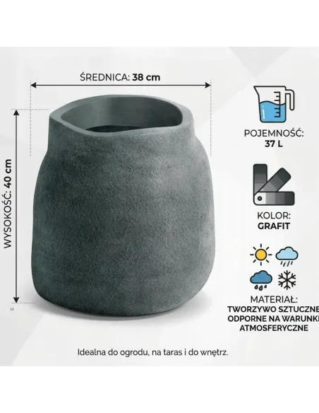 Donica ogrodowa grafitowa 40 cm – nowoczesna osłonka na rośliny 37L