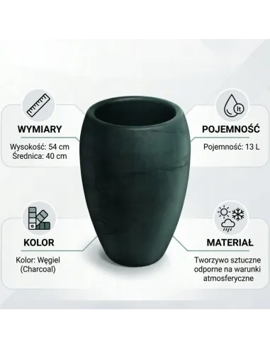 Donica ogrodowa 54 cm w kolorze węgiel – elegancka osłonka na taras, balkon
