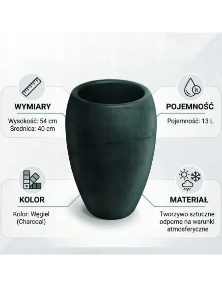 Donica ogrodowa 54 cm w kolorze węgiel – elegancka osłonka na taras, balkon