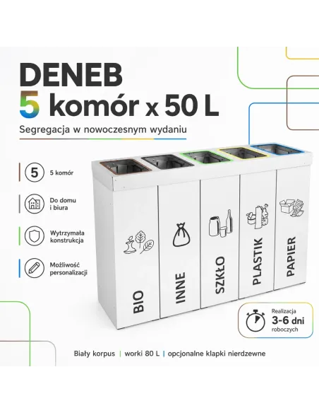 Kosz do segregacji DENEB 5x50L z pokrywą – modułowy