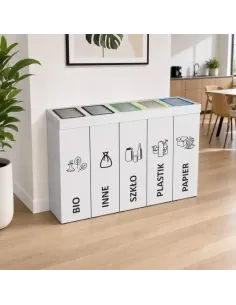 Kosz do segregacji DENEB 5x60L biały z klapkami inox – modułowy 2