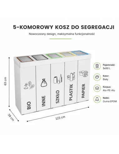 Kosz do segregacji DENEB 5x50L INOX | 5-komorowy pojemnik