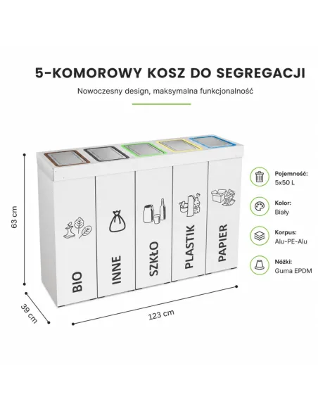 Kosz do segregacji DENEB 5x50L INOX | 5-komorowy pojemnik