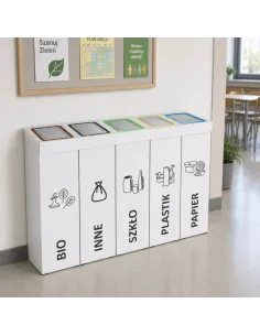 Kosz do segregacji DENEB 5x70L biały z klapkami inox – modułowy 2