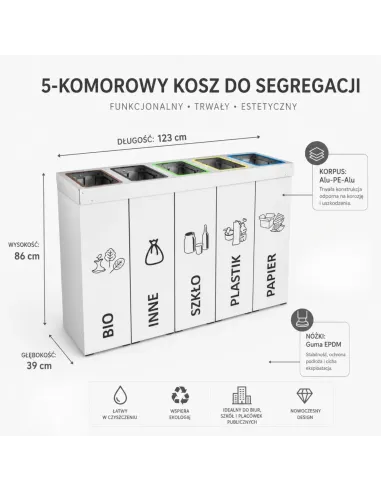 Kosz do segregacji DENEB 5x70L z pokrywą – modułowy