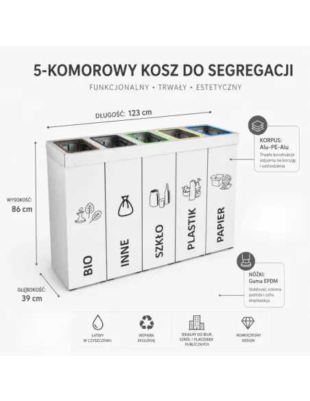 Kosz do segregacji DENEB 5x70L z pokrywą – modułowy
