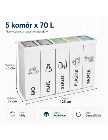 Kosz do segregacji DENEB 5x70L INOX | 5-komorowy pojemnik