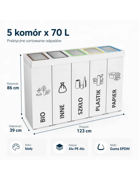 Kosz do segregacji DENEB 5x70L INOX | 5-komorowy pojemnik