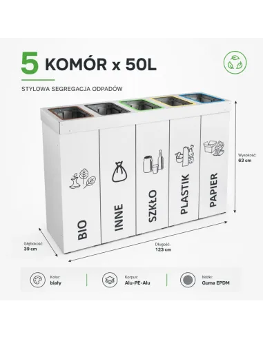 Kosz do segregacji DENEB 5x50L | 5-komorowy pojemnik