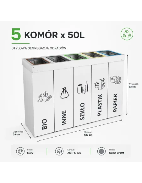 Kosz do segregacji DENEB 5x50L | 5-komorowy pojemnik