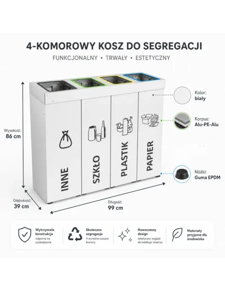 Kosz do segregacji DENEB 4x70L | 4-komorowy pojemnik