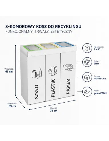 Kosz do segregacji DENEB 3x50L INOX | 3-komorowy pojemnik