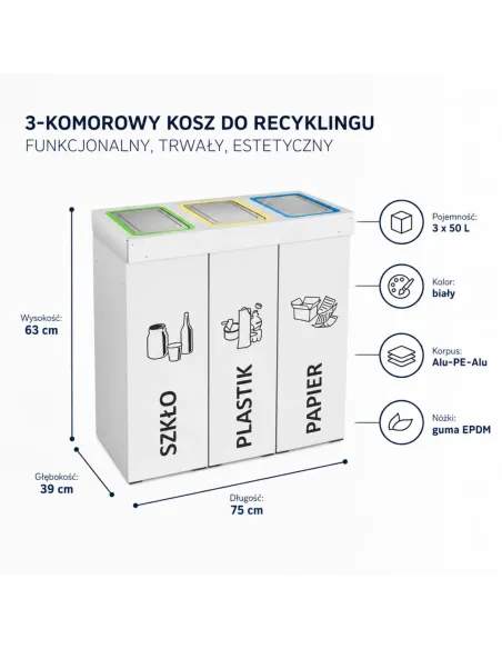 Kosz do segregacji DENEB 3x50L INOX | 3-komorowy pojemnik