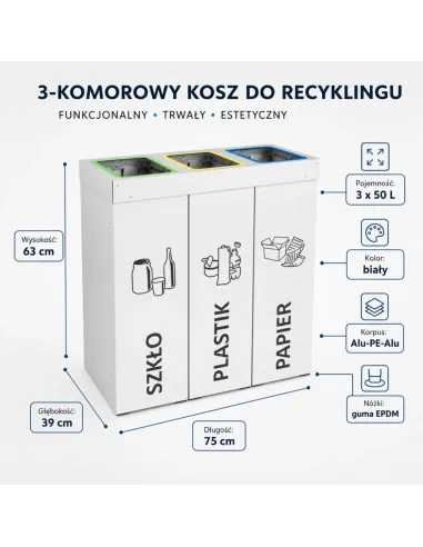 Kosz do segregacji DENEB 3x50L | 3-komorowy pojemnik