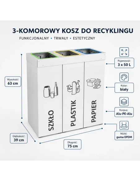 Kosz do segregacji DENEB 3x50L | 3-komorowy pojemnik