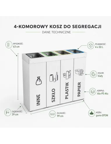 Kosz do segregacji DENEB 4x50L | 4-komorowy pojemnik