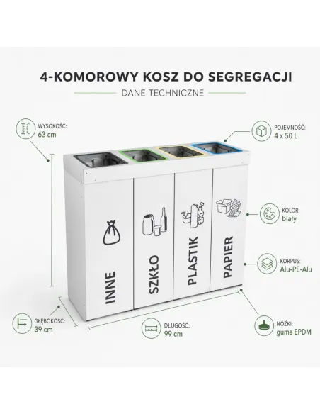 Kosz do segregacji DENEB 4x50L | 4-komorowy pojemnik