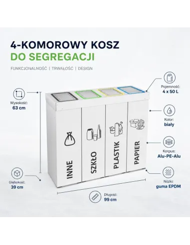 Kosz do segregacji DENEB 4x50L INOX | 4-komorowy pojemnik