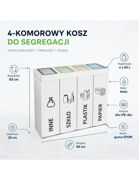 Kosz do segregacji DENEB 4x50L INOX | 4-komorowy pojemnik