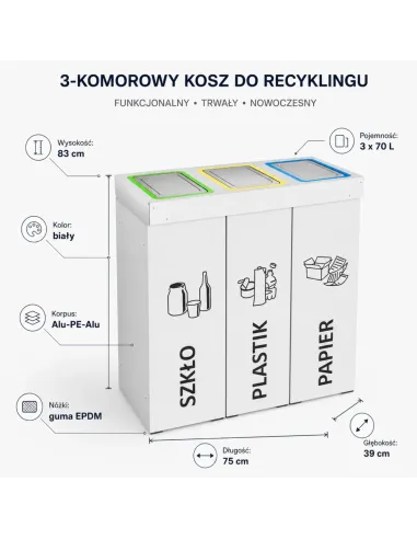 Kosz do segregacji DENEB 3x70L INOX | 3-komorowy pojemnik