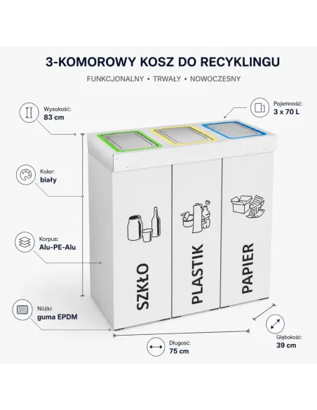 Kosz do segregacji DENEB 3x70L INOX | 3-komorowy pojemnik
