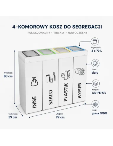Kosz do segregacji DENEB 4x70L INOX | 4-komorowy pojemnik